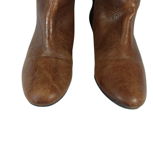 STEVE MADDEN! PECAN BROWN WEATHERED LOOK GENUINE LEATHER WEDGE HEELS BOOTS!SZ 8M - Picture 5 of 12
